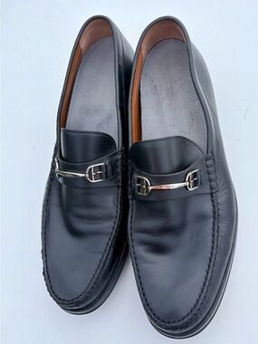 Bally Black Leather Bit Loafers with Silver Hardware